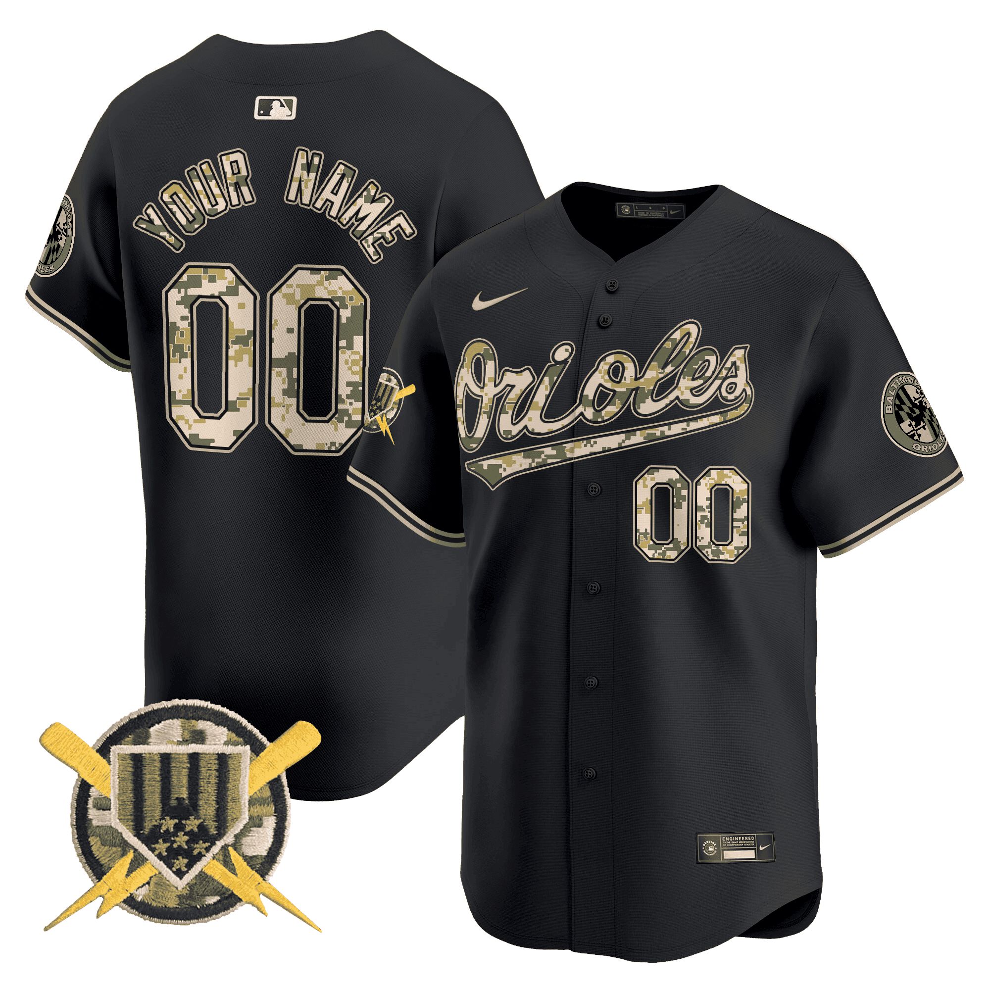 Men Baltimore Orioles Black 2024 Nike Armed Forces Day Vapor Premier Limited Custom MLB Jersey